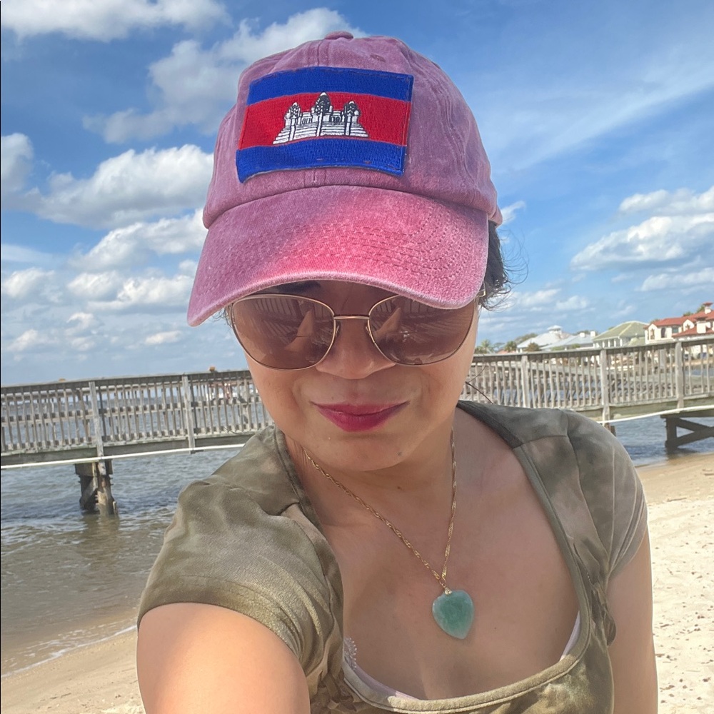 #1279**Red mix  pink Cap with Cambodia Flag Patch